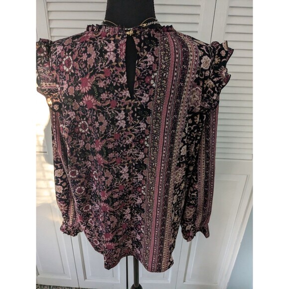 Maurices Top Womens 2X Boho Chic Peasant Smocking Burgundy Floral Flowy Blouse - Picture 9 of 13